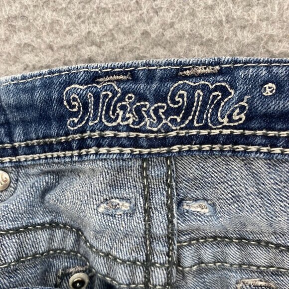 Miss Me Jeans Womens 30 Blue Medium Wash Denim Distressed Rhinestone Boot Cut* - Picture 7 of 14
